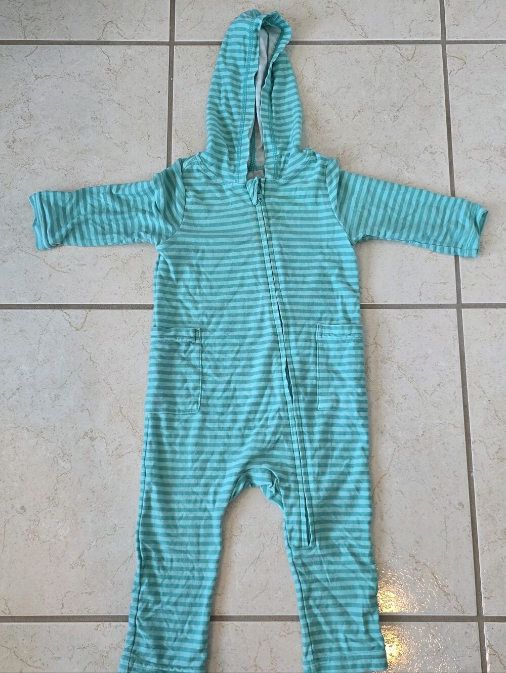 Striped Hooded Kids One-Piece Bodysuit in Aqua